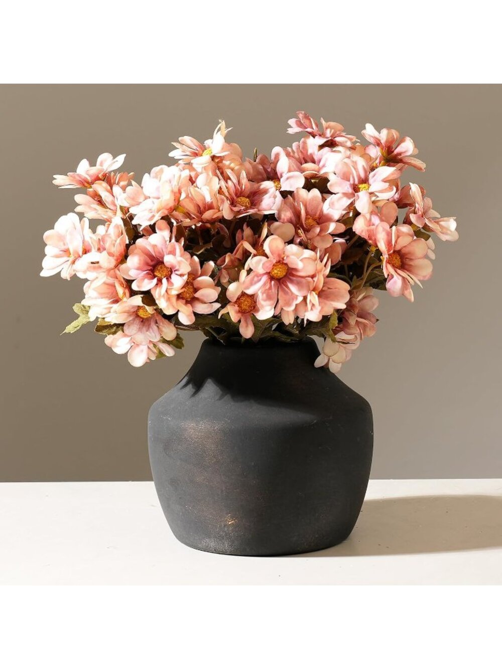 5.3 Inch Small Matte Black Ceramic Farmhouse Vase With Handles For Living Room